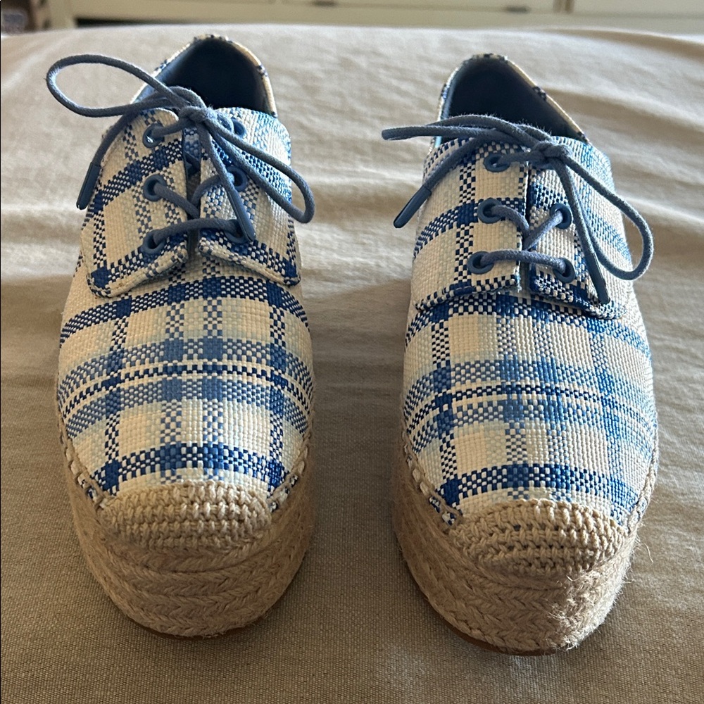 Blue Plaid Platform Espadrille Sneakers Tory Burch